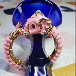 Vintage Kenneth Jay Lane KJL Pink Enamel Raj Elephant Bangle Bracelet on sale